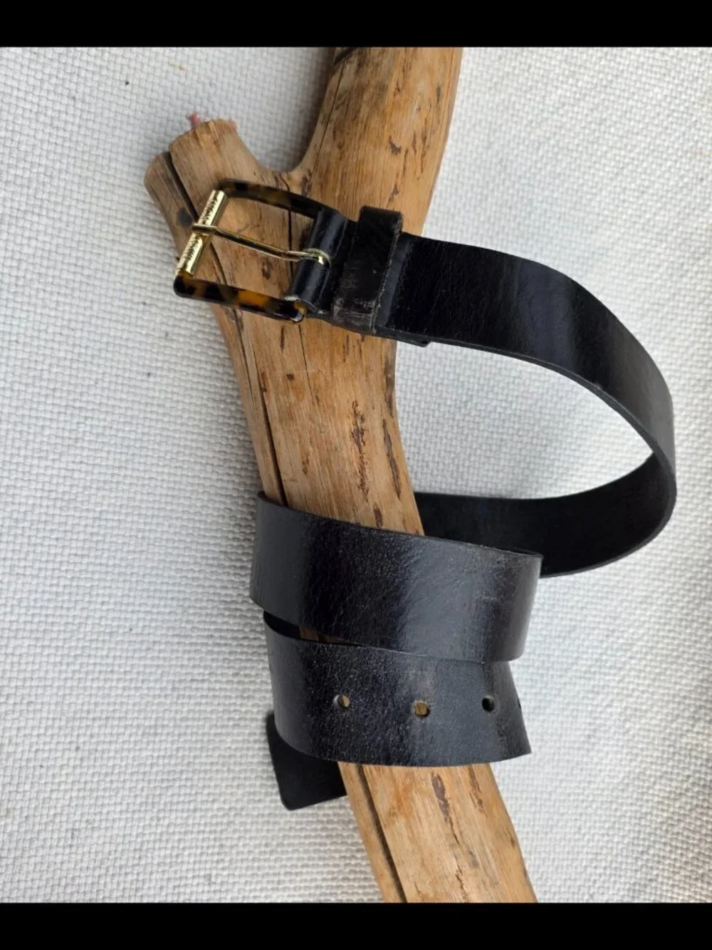 Michael kors black leather belt tortoise shell buckle